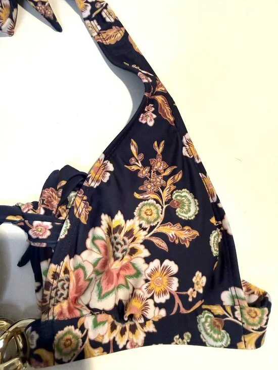 NWT Shoshanna Floral Printed Halter Bikini Top with Chain Blue C Cup $165 [jb] - Picture 6 of 8